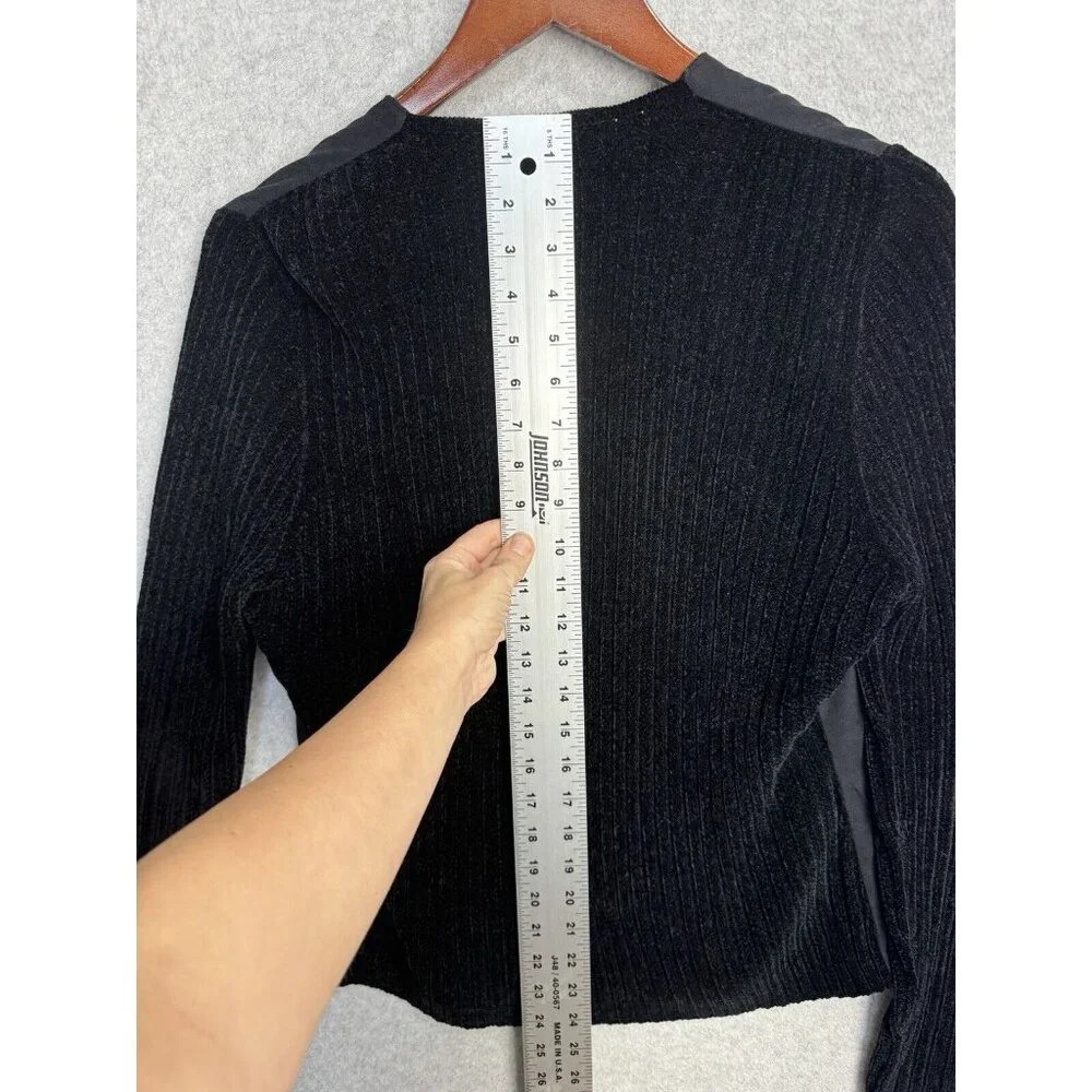 Women's M Sportfolio Black Suede/Knit Long Sleeve Jacket by‎ Marcia Sz L VTG 90s - Picture 7 of 8